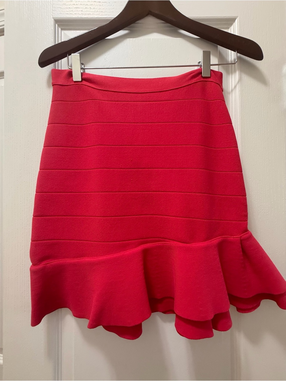 bebe Bright Red Ruffle Hem A-Line Skirt